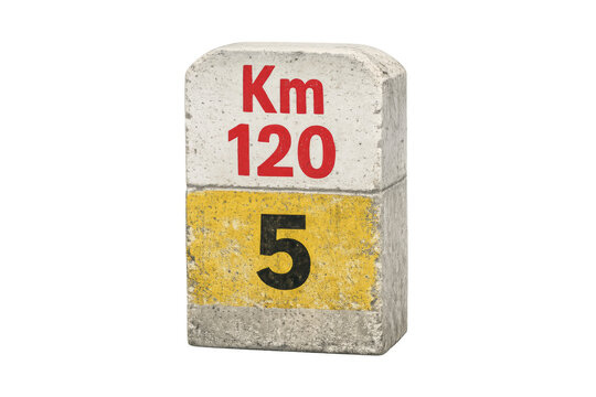 Milestone marker showing distance on a highway with transparent background