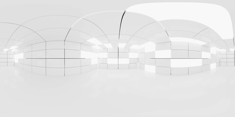 White minimalist panoramic showroom interior 3d render 360 vr panorama