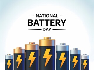 National battery day with colorful battery icons and lightning bolts on white background