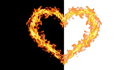 Flaming Heart on Black and White Background