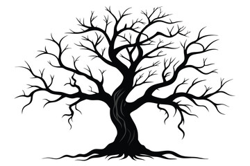 Obraz premium bare tree with twisted branches line art silhouette vector illustration