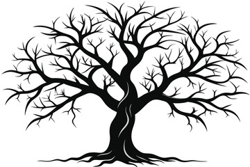 Obraz premium bare tree with twisted branches line art silhouette vector illustration