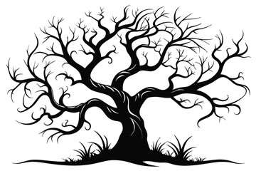 Obraz premium bare tree with twisted branches line art silhouette vector illustration