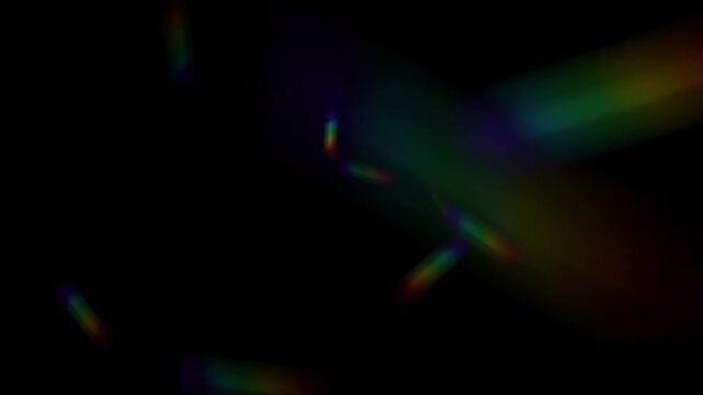 4K abstract rainbow light leak refraction overlay with lens flare and film grain
