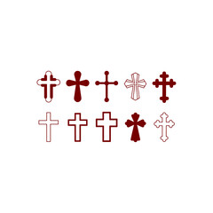 Obraz premium Set of elegant red cross symbols for faith and spirituality