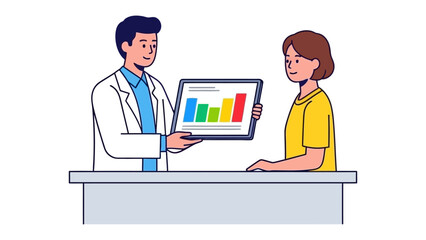 Healthcare Data Presentation: A healthcare professional discusses patient progress with a patient, highlighting key metrics.