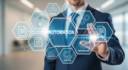 Business Automation Concept with Digital Process and Control Icons
