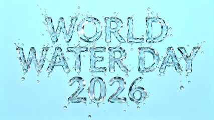 Obraz premium Crystal Clear Water Splash Forming 3D Text Floating World Water Day 2026 Liquid Art