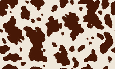 Cowhide animal print seamless pattern in brown and cream tones. Cow skin spots repeating texture.