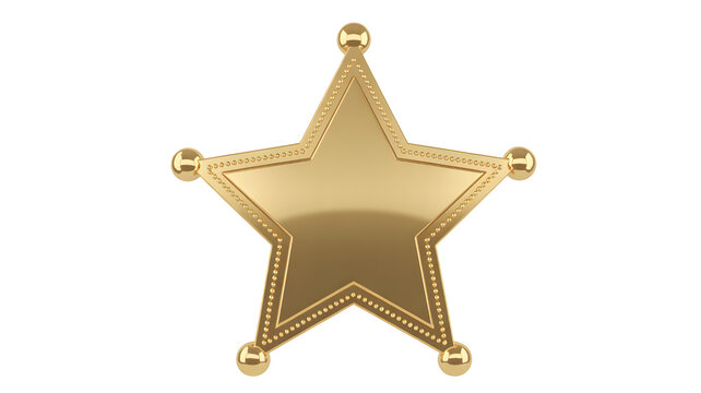 Golden sheriff star badge with rivets and balls