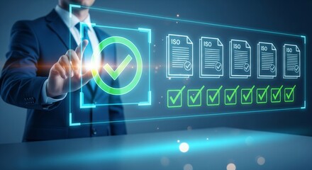 ISO Certification and Quality Control Concept with Digital Check Icons
