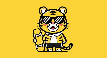Cartoon tiger with skateboard on yellow © Pajero