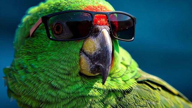 Stylish Parrot Wearing Sunglasses Against a Vibrant Background