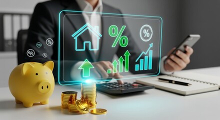 Savings Growth and Interest Rate Concept with Percentage Icons