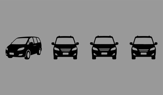 A row of four cars in different models and styles facing forward on a gray background.