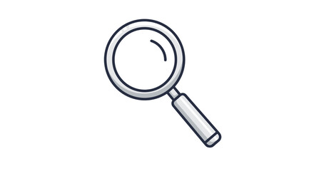 Simple icon of a magnifying glass with a silver frame and handle and a slight reflection effect on the glass lens surface.