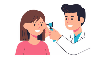 Obraz premium Medical Examination: A doctor performs an otoscopic examination on a patient, showcasing the essential tools and interactions involved in healthcare. 