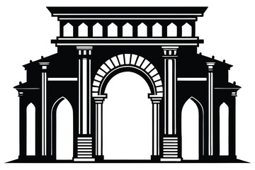 Obraz premium ancient archway line art silhouette vector illustration