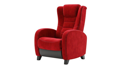 Luxurious red recliner chair with high backrest isolated on transparent background
