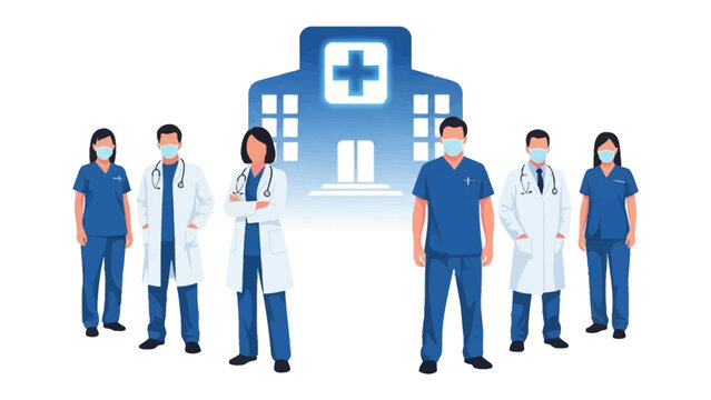 Medical Professionals United: A dedicated medical team stands united, embodying the essence of healthcare and commitment. The image showcases the core values of caring for community.