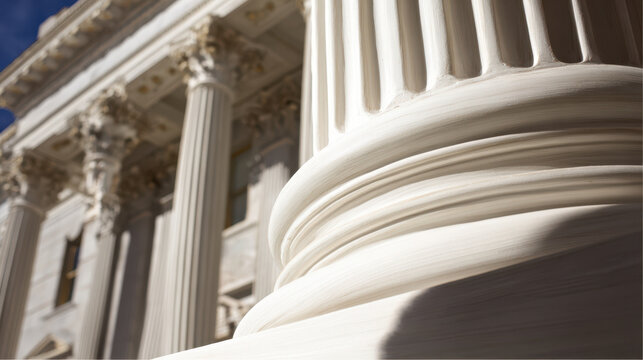 Classical white column close up with government building background editorial use symbolizing red tape and shutdown