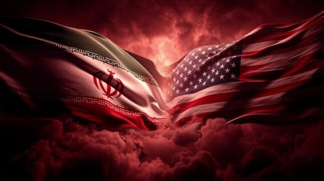 Iranian and American flags symbolize Iran And USA Conflict global tension