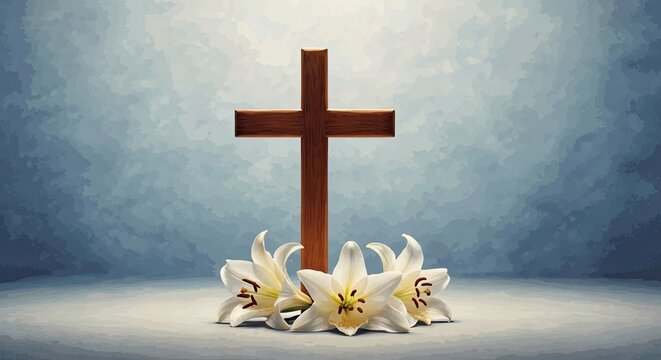 Easter sunday celebration with cross and lilies symbolizing resurrection and hope