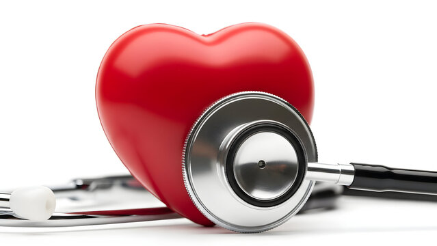 Red heart with stethoscope medical concept