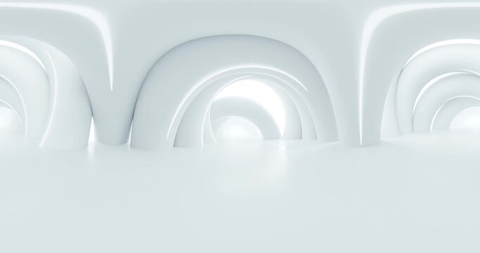 Abstract white futuristic tunnel with arches and copy space 360 vr looping animation
