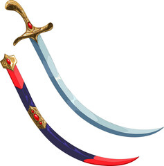 Naklejka premium Luxurious fantasy scimitar with jeweled handle and polished surface