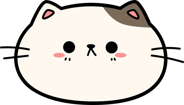 Cartoon chubby grumpy cat face illustration for kids, Handdrawn kitty head for sticker