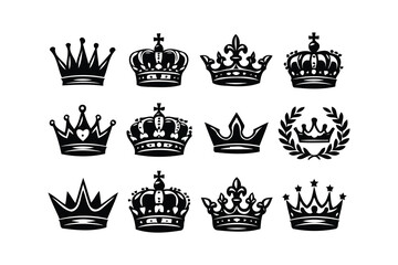 royal crown collection: black silhouette icons for regal design © belal
