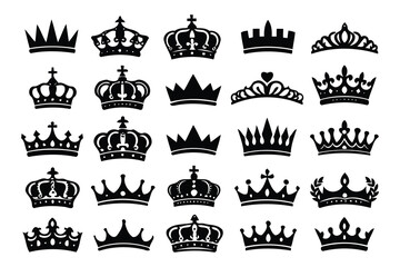 Obraz premium assortment of crown silhouettes: black icons for royal themes