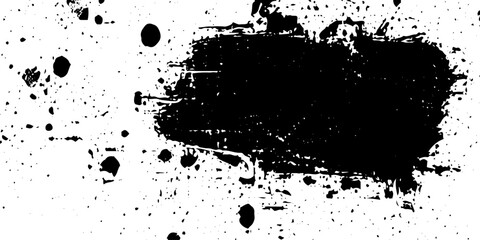 Naklejka premium Set of ink splashes black grunge paint brush strokes on a white background. abstract ink textures, rough dry-brush marks, splatters and smudges, hand-painted acrylic and ink style.