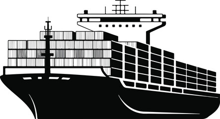 Cargo Container Ship Silhouette Vector Global Maritime Shipping
