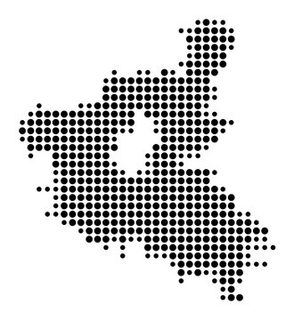 Symbol Map of the Landkreis Schweinfurt (Bayern, Germany) showing the county with a pattern of just a few black dots