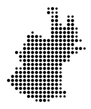 Symbol Map of the Kreisfreie Stadt Schweinfurt (Bayern, Germany) showing the county with a pattern of just a few black dots