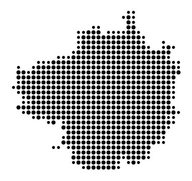 Symbol Map of the Landkreis Forchheim (Bayern, Germany) showing the county with a pattern of just a few black dots
