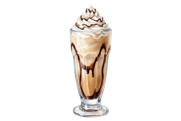 watercolor chocolate frappe or frappuccino coffee with whipped cream and syrup isolated illustration