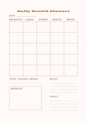 Minimalist abstract monochtome planner. Daily, weekly, monthly planner template. Blank printable vertical notebook page with space for notes and goals