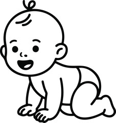 Obraz premium Cute Baby Outline Vector Minimal Illustration on Gray Background