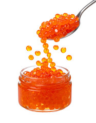Red caviar salmon roe falling with parsley