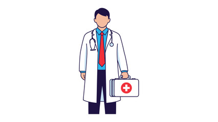 Fototapeta premium Professional Doctor Prepared: An illustration of a determined doctor, stethoscope in hand, standing with a medical case ready to provide care. Reflecting expertise and commitment.