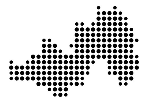 Symbol Map of the Kreisfreie Stadt Suhl (Thueringen, Germany) showing the county with a pattern of just a few black dots