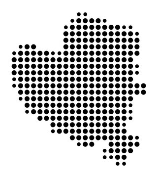 Symbol Map of the Kreisfreie Stadt Wolfsburg (Niedersachsen, Germany) showing the county with a pattern of just a few black dots