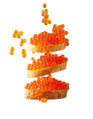 Red caviar salmon roe falling with parsley
