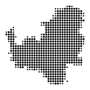 Symbol Map of the Landkreis Leipzig (Sachsen, Germany) showing the county with a pattern of just a few black dots