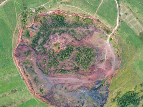 Aerial view with crater of inactive Volcano Racos in Romania 