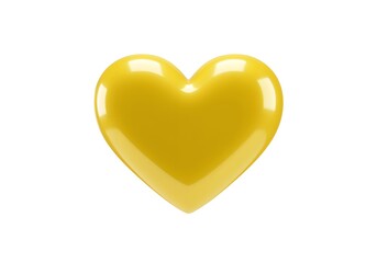 Fototapeta premium Glossy yellow heart shape object isolated on a white background with soft reflections