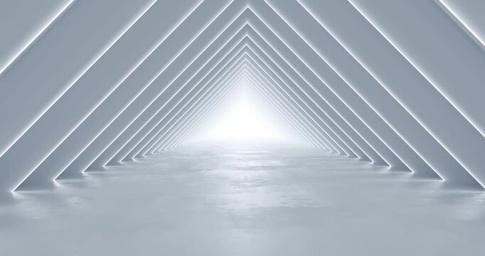 Futuristic glowing triangular tunnel with bright vanishing point looping animation